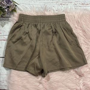 Frankie Shop Tan Satin Elastic Waist High Rise Shorts